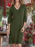 V Neck Solid Casual Loosen Sweater Dress