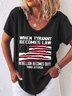 Women Letter Short Sleeve Tee T-shirt V Neck Casual Summer Top