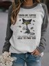 JFN Crew Neck Letter Cat Print Long Sleeve Casual Sweatshirt