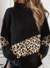 Fashion Leopard Print Color Block Turtle Neck Sweater