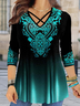 JFN V Neck Ombre Ethnic Loose Long Sleeve Top