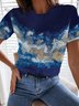 Sea Abstract Cotton Blends Crew Neck Casual Vacation T-shirt