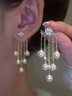 JFN  Pearl Tassel Rhinestone   Earrings