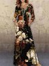 Lady Floral Loosen Elegant Crew Neck  Dresses