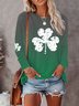 Women's Shamrock  Long Sleeve Tee T-shirt Crew Neck Casual Spring/Fall Top