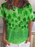 Women's Ombre Shamrock Short Sleeve Tee T-shirt Crew Neck Casual Summer Top