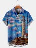 Mens Creative Oil Painting Print Casual Breathable Short Sleeve Shirts