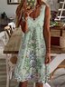 JFN V Neck Floral Vacation  Midi Prom Dress