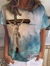 Women's Geometric Short Sleeve Tee T-shirt Crew Neck Vintage Summer Top