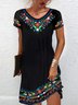 Women's Mexican Dress Midi Dress Black Half Sleeve Summer Crew Neck Tribal Casual