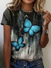 Casual Butterfly Cotton Blends Short Sleeve T-Shirt