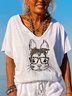Women's Animal Short Sleeve Tee T-shirt V Neck Vintage Summer Top