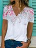 JFN V Neck Floral Causal T-Shirt/Tee 