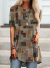 JFN Round Neck Geometric Causal Tunic Top