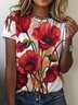 Women Floral Short Sleeve Tee T-shirt Crew Neck Sweet Summer Top