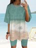 JFN Round Neck Ocean Vacation Two Pieces T-shirts/Tee & Shorts