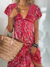 Women's Floral Short Sleeve Summer Dress V Neck Daily Casual Midi H-Line Dress