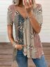 JFN V Neck Raglan Sleeve Zipper Floral Loosen Casual Top