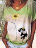 JFN Crew Neck Casual Loosen Sunflower Dog Cartoon Short Sleeve T-Shirt/Tee