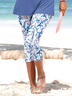 White and Blue Floral Print Gathered Leggings Casual Floral Shorts