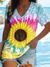 Loose Sunflower Printed Colorful Casual Short Sleeve T-Shirt
