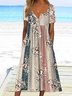 JFN Henley Neck Floral Stripe Casual Midi Dress