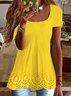 JFN Basic Short-sleeved Top With Round Neck Hem And Flower Design T-shirt/Tee