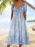 Gradient flower half open button pocket holiday Long Dress