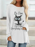 Animals Crew Neck Loosen Letter Long Sleeve Top