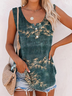 JFN Crew Neck Leaves Henley Casual Vacation Leaves Tank & Cami
