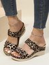 3D Floral Leopard Print Wedge Sandals Slippers