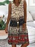 Women's A Line Dress V Neck Tribal Sleeveless Midi Dress
