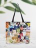 Cat Motif Large Capacity Canvas Shopper Tote Bag