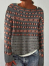 Women Geometric Casual Autumn Micro-Elasticity Long sleeve Crew Neck Yarn/Wool yarn Regular Regular Sweater