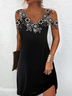 JFN V Neck Lace Black  Party?Mini Prom Dress