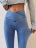 JFN Crossover High Elasticity Tight Plain Blue Leggings