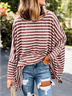 Striped Casual Autumn Daily Loose Long sleeve H-Line Regular Regular Size Tops for Women