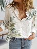 JFN Shirt Collar Casual Leaf Autumn Linen Buttoned Loose Open Front Blouse