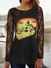 Casual Autumn Halloween Micro-Elasticity Holiday Regular Fit Long sleeve Crew Neck H-Line Tops for Women