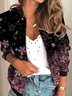Casual Floral Autumn Natural High Elasticity Loose Long sleeve Crew Neck Regular Other Coat for Women