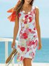 Tropical Floral Print Sleeveless Vacation Beach Mini Hawaiian Dress