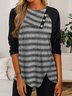 Women Striped Casual Autumn Polyester Regular Fit Asymmetrical Regular Regular Medium Elasticity Tops