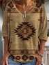 V Neck Loose Vacation Ethnic T-Shirt