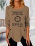 Round Neck Button Design Letter Top