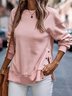 JFN Round Neck Split Metal Clasp Buckle Loose Sweatshirt