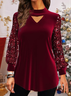 Women's Christmas Wine Red Velvet Sequin Long Sleeve Tops