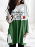 Women's Green Long Sleeve Dress Christmas Print With Pocket 