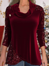 Women's Christmas Wine Red Velvet Stitching Sequin Sweatshirt