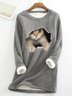 Crew Neck Cat Casual Warmth Sweatshirt