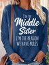 Women's Long Sleeve Blouse Spring/Fall Text Letters Cotton-Blend Crew Neck Daily Going Out Casual Top